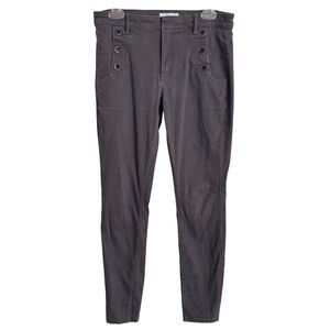 LOFT Sailor Button High Rise Skinny Dark Gray Cotton-Rayon-Elastane Pockets